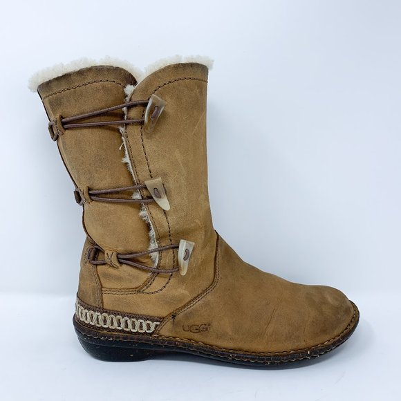 UGG Shoes - UGG Boots Womens Size 10 Tan Brown Leather Sheepskin Kona 5156